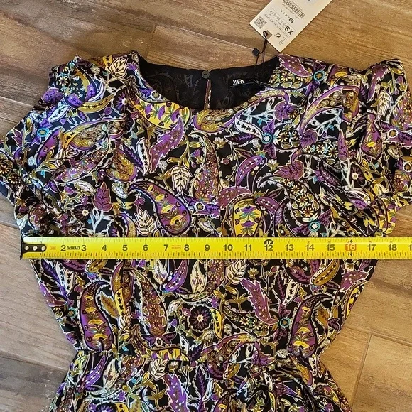 Zara Paisley Print Open Keyhole Back Long Sleeve Partially Lined Mini Dress, XS - Picture 8 of 15